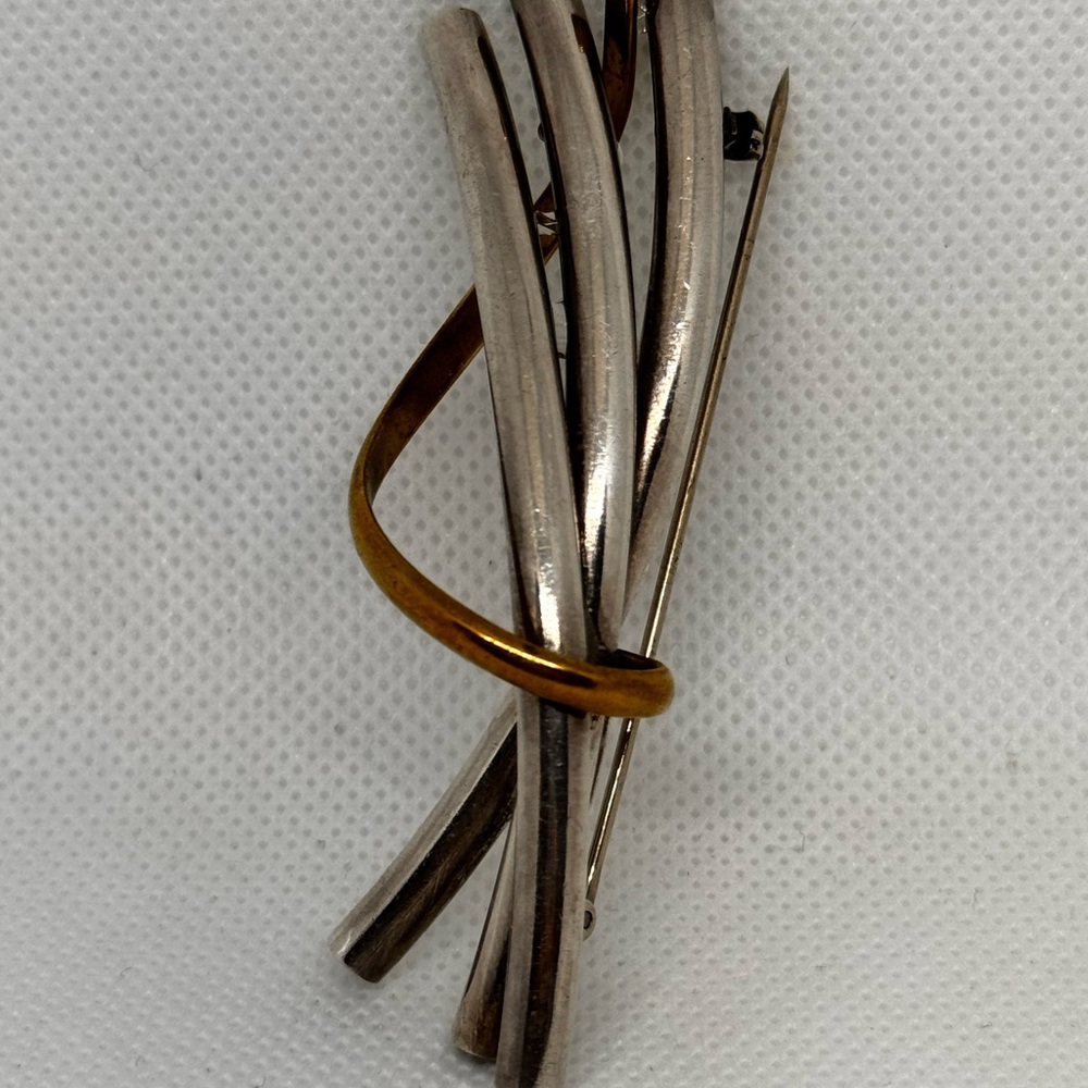 Vintage TAXCO Brooch Sterling Silver GP Modernist Large